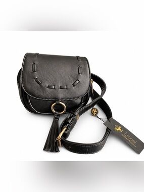 Lionel Black Vegan Leather Belt Bag with Tassle